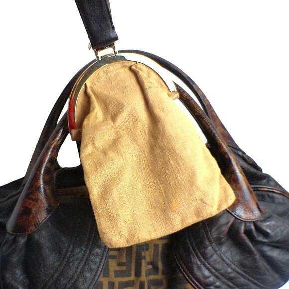 Fendi Zucca Nappa Nuvolata Vitello Tortuga Spy Bag Tobacco Brown Leather & Canva - Picture 8 of 16